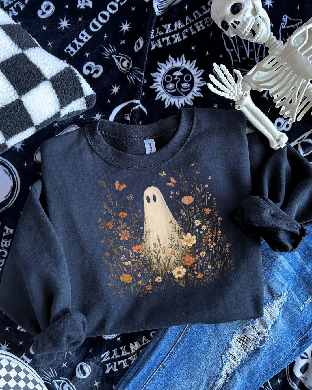 Boho Wildflower Ghost Crewneck