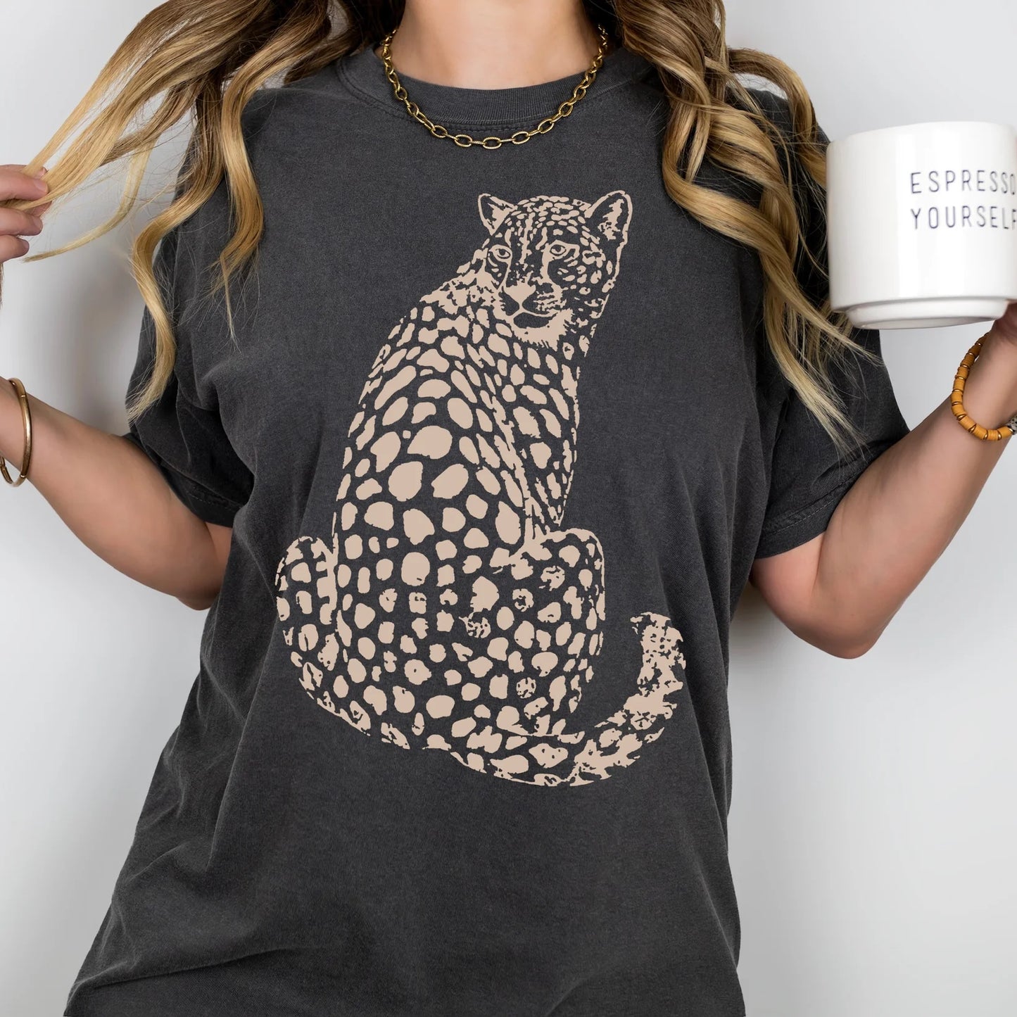 Leopard Tee with Tan Screen Print