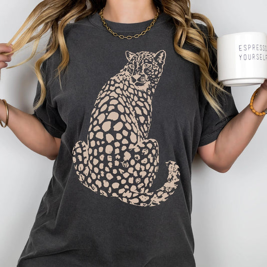 Leopard Tee with Tan Screen Print
