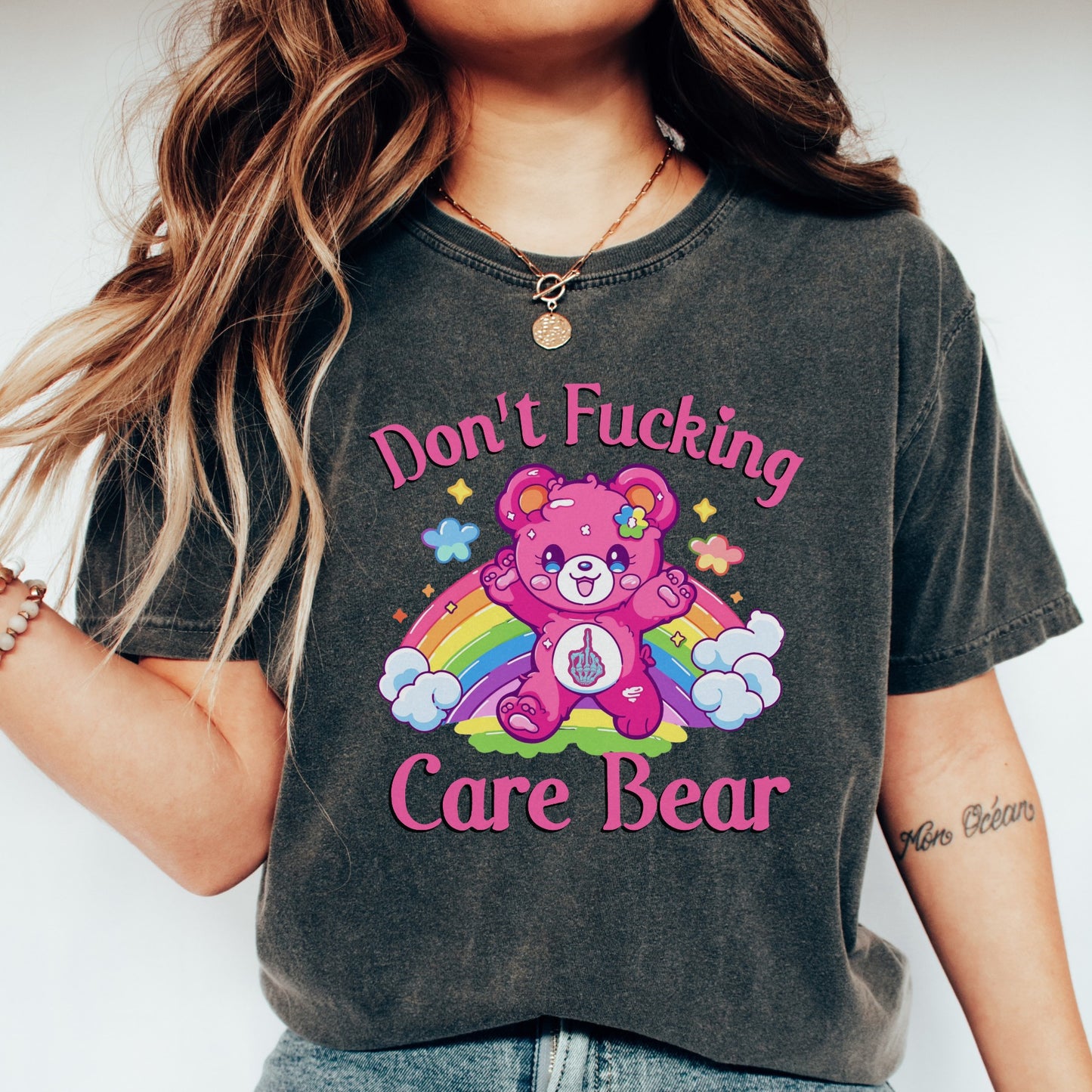 Black Mineral Wash Don't Fucking Care Bear