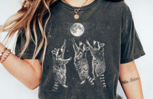 Raccoons under the moon